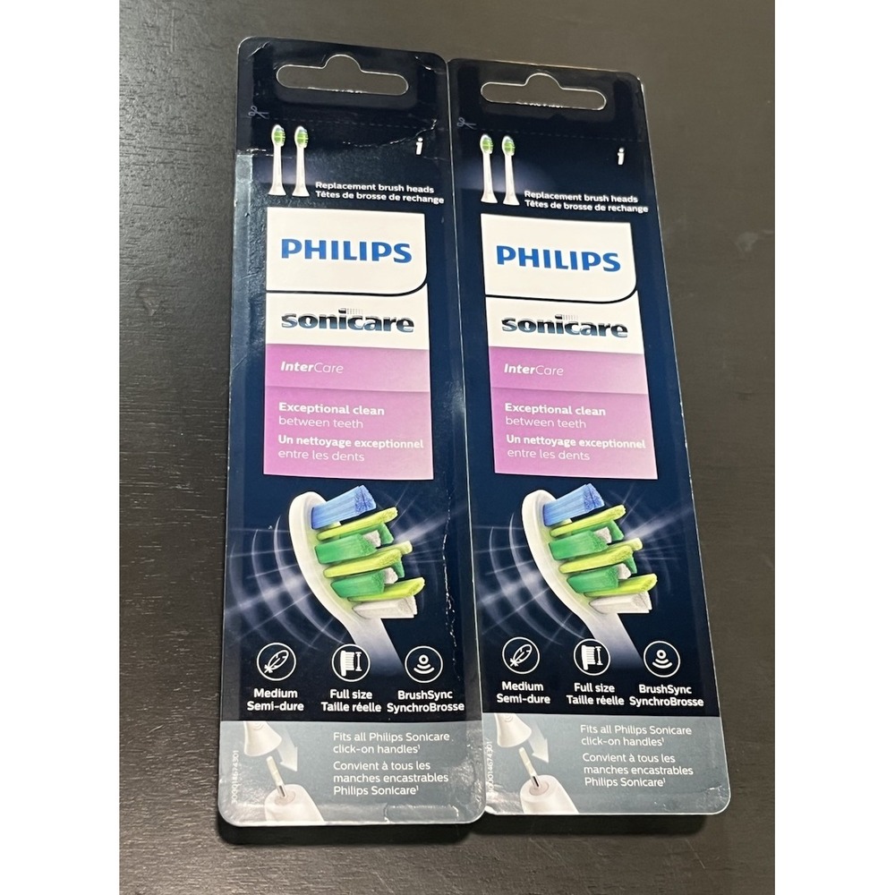 2 Packs Philips Sonicare I InterCare HX9002/92 Replacement Brush Heads 4 Heads